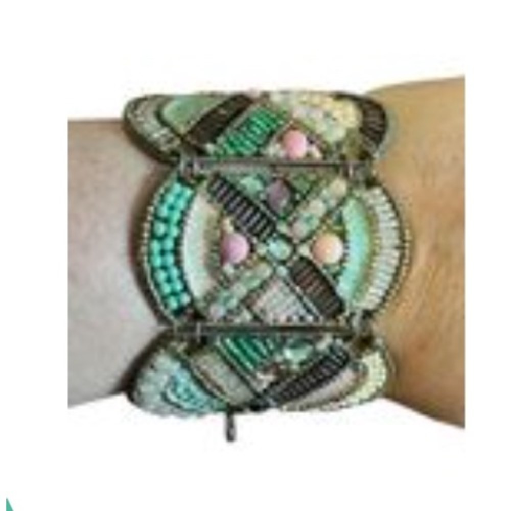 Colorful Metal Beaded Cuff Bracelet Boho Indie Folk Cottage Preppy Feminine Chic